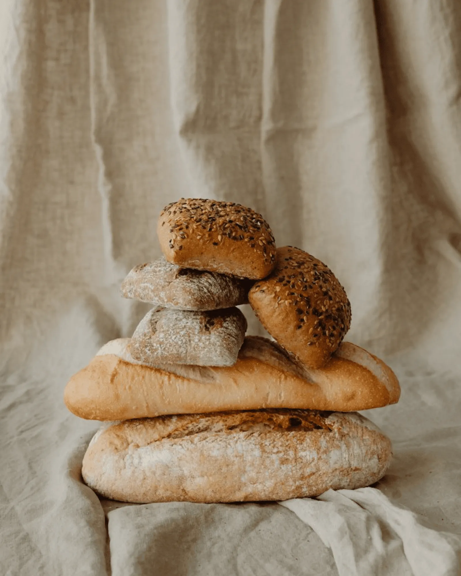 Stack of freshly baked bread loaves